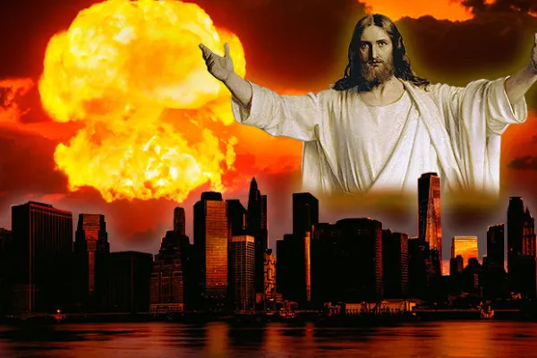 Jesus and a fire in the sky