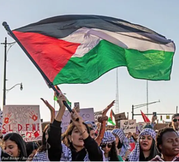 Waving Palestinian flag