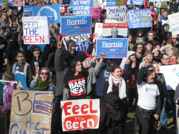 On February 27 about 900 Bernie Sanders supporters gathered for a rally at the Wexner Center Plaza on the OSU campus and marched to Goodale Park. On February 27 about 900 Bernie Sanders supporters gathered for a rally at the Wexner Center Plaza on the OSU campus and marched to Goodale Park.